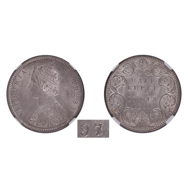 British India: Victoria, 1897 (7 over 6), 1/2 Rupee, Calcutta, NGC MS 63, Extremely rare