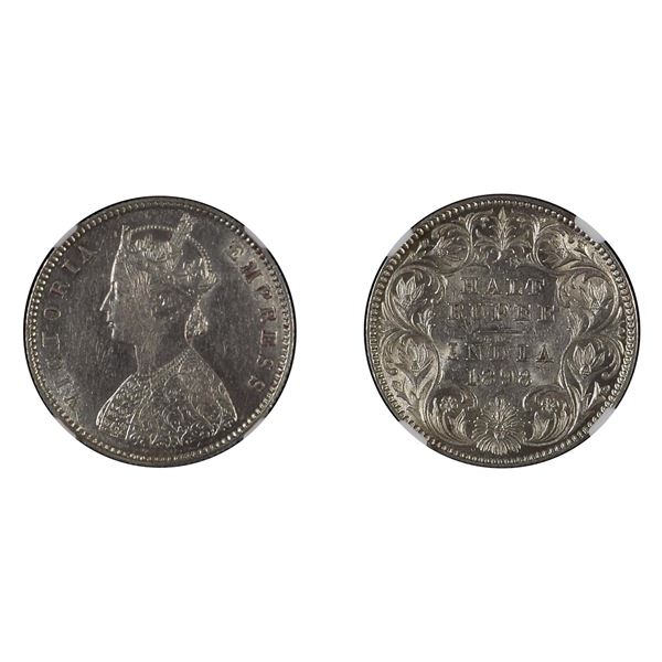 British India: Victoria, 1898, Silver 1/2 Rupee, Calcutta, NGC AU 58