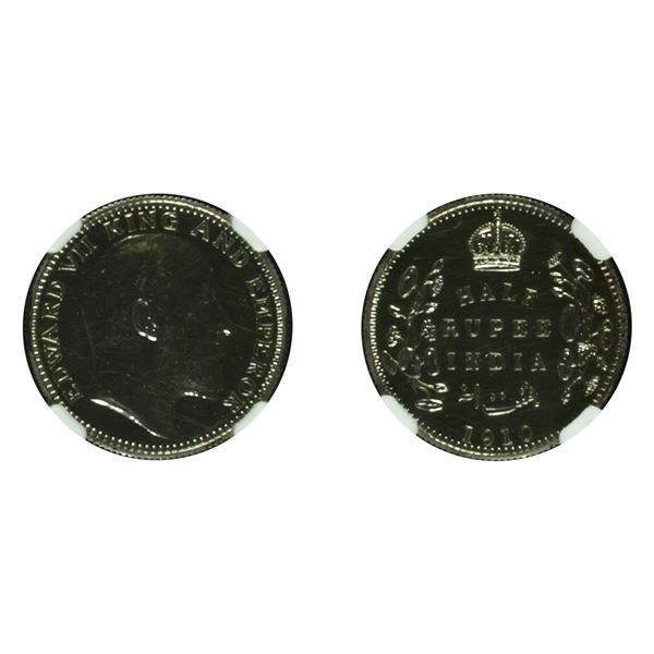 British India: Edward VII, 1910, Silver 1/2 Rupee, Calcutta, Proof Restrike, NGC PF 62