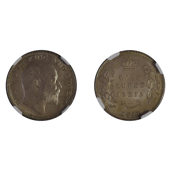 British India: Edward VII, 1910, Silver 1/2 Rupee, Calcutta, NGC MS 64