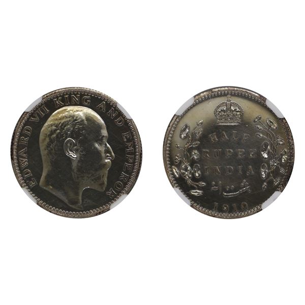 British India: Edward VII, 1910, Silver 1/2 Rupee, Bombay, Proof Restrike, PF 65