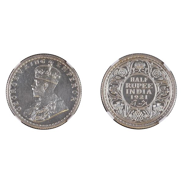 British India: George V, 1921, Silver 1/2 Rupee, Calcutta, Proof Restrike, PF 64