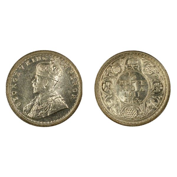 British India: George V, 1911, Pig-type, Silver 1/4 Rupee, Calcutta, MS 63