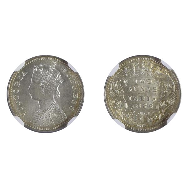 British India: Victoria, 1886, Silver 2 Anna, Calcutta, MS 65