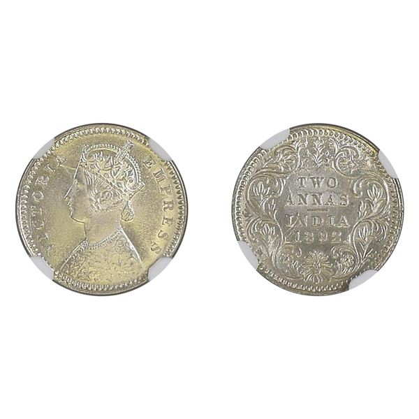 British India: Victoria, 1892, Silver 2 Anna, Calcutta, MS 65