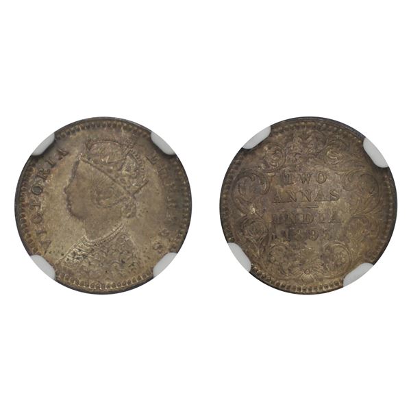 British India: Victoria, 1893, Silver 2 Anna, Calcutta, MS 64