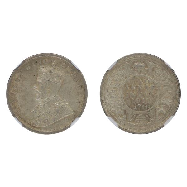 British India: George V, 1911, Pig-type, Silver 2 Anna, Calcutta, MS 62