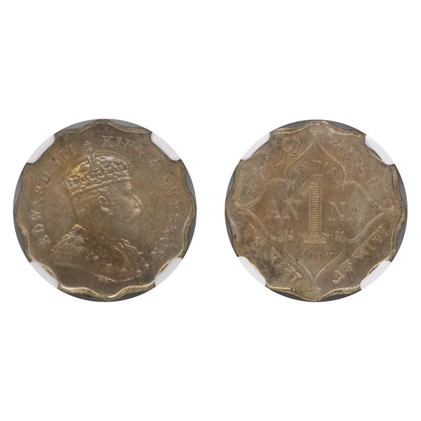 British India: Edward VII, 1908 Copper-Nickel One Anna, MS 65