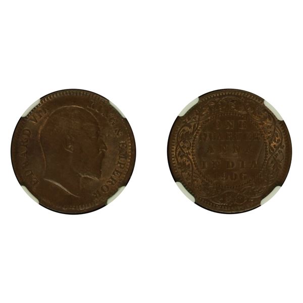 British India: Edward VII, 1906, Bronze 1/4 Anna, MS 63