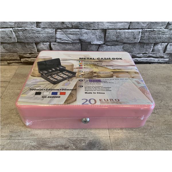 Metal Cash Lock Box With 2 Keys Pink Colour