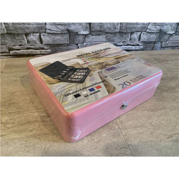 Metal Cash Lock Box With 2 Keys Pink Colour