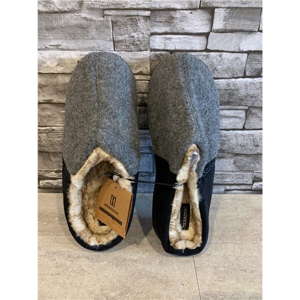 Merrimac Mens Furry Wool Blend Slippers Gray Size 9-10