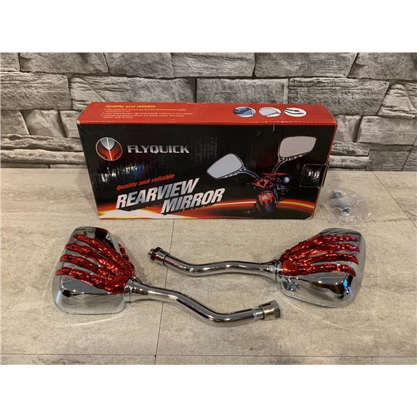Motor Bike Rearview Mirror Skull Hands Red