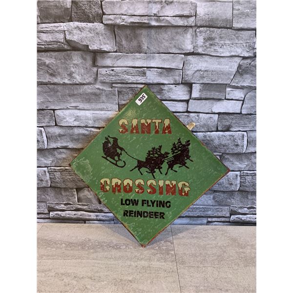 Santa Crossing Low Flying Raindeer Metal Sign