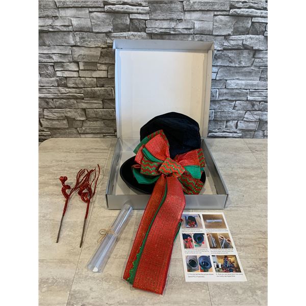 Christmas Tree Topper Black Top Hat With Ribbon
