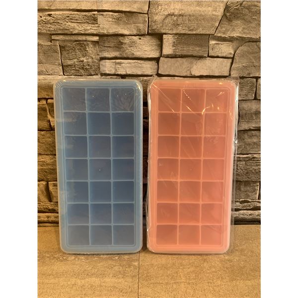 Silicone Ice Cube Trays With Lids - 2 Pcs Covered Ice Cube Molds - Stackable