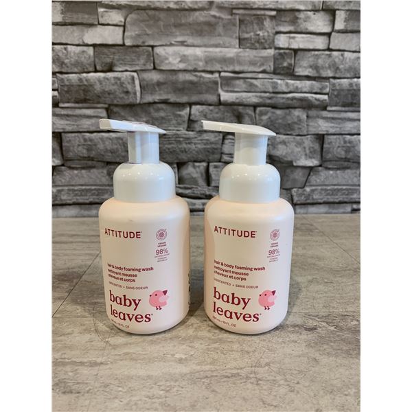 Lot of 2 ATTITUDE Baby Leaves Hair & Body Foaming Wash - Unscented