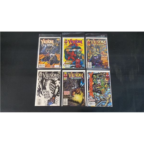 (6) MARVEL VENOM ON TRIAL (#1 & 2) & THE HUNGER (#1-4) COMIC BOOKS