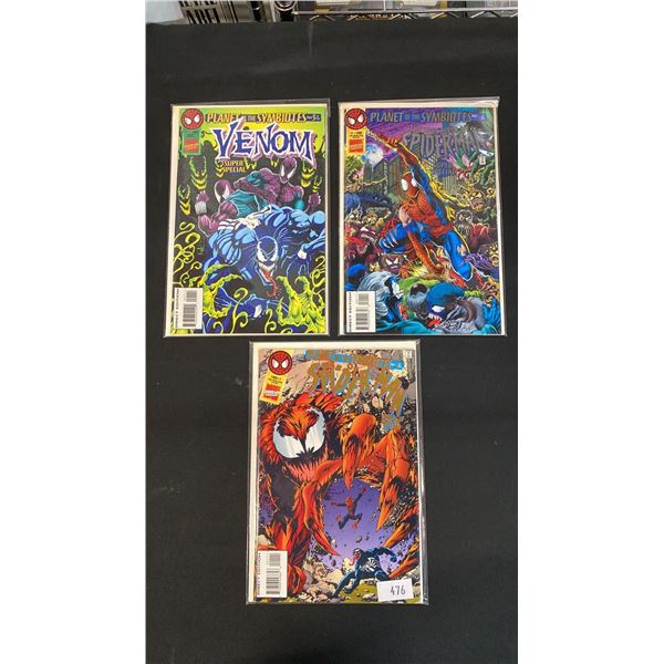 (3) ASSORTED MARVEL PLANET OF THE SYMBIOTES COMIC BOOKS; WEB OF SPIDER-MAN #1, THE SPECTACULAR SP...