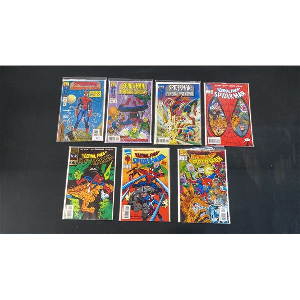 (7) ASSORTED MARVEL SPIDER-MAN COMIC BOOKS; FUNERAL FOR AN OCTOPUS #1-3 & THE LETHAL FOES OF SPID...
