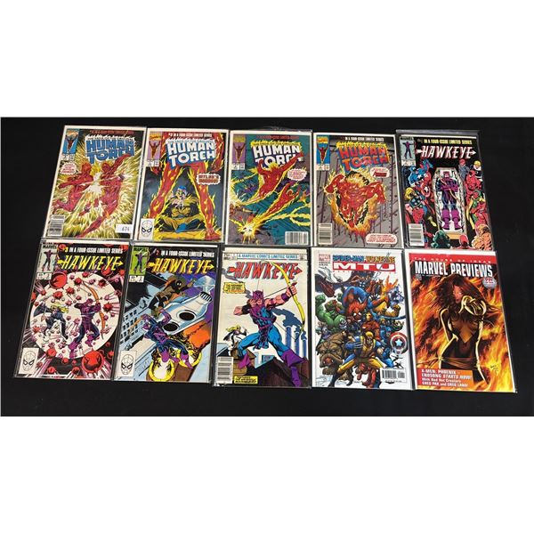 (10) MARVEL COMIC BOOKS; HUMAN TORCH LIMITED SERIES #1-4, HAWKEYE LIMITED SERIES #1-4, MTU