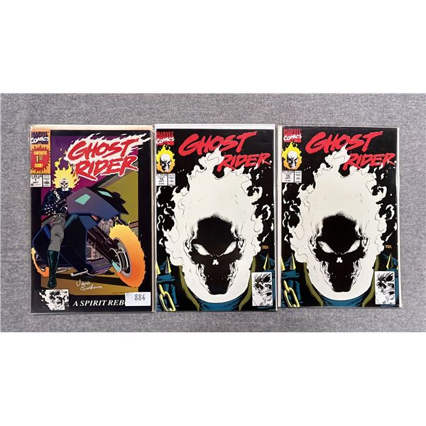 (3) MARVEL GHOST RIDER COMIC BOOKS; #1 SIGNED BY JAVIER SALTARES, (2) #15