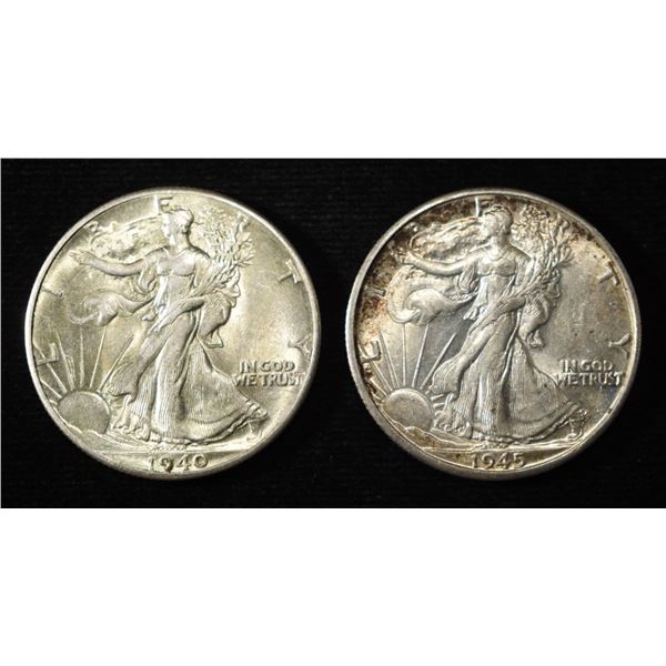 1940 & 1945-D WALKING LIBERTY HALF DOLLARS AU/BU