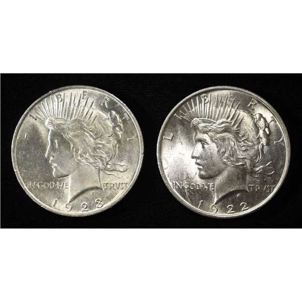 1922 & 1923 PEACE DOLLARS CH BU