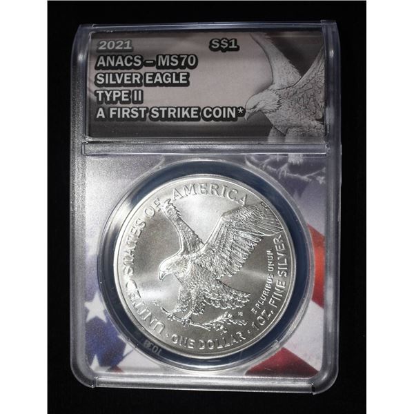 2021 AMERICAN SILVER EAGLE TYPE II ANACS MS70