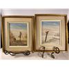 Image 1 : Pair of Vintage Prairie Well & Fencepost Landscape Paintings by Hans Dohrn