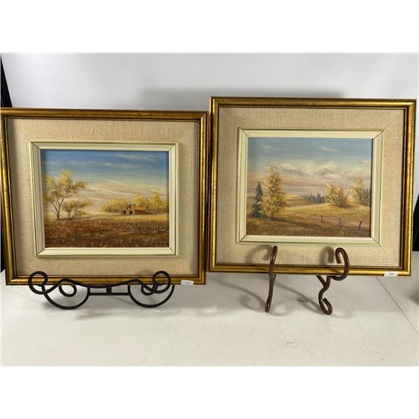 Pair of Vintage Autumn Prairie Landscape Paintings by Hans Dohrn