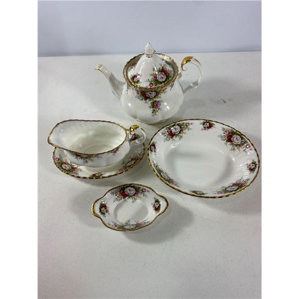 Royal Albert "Celebration' Serving Pieces - Teapot, Gravy Boat, Bowl & Dish
