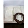 Image 1 : Vintage White Damask Table Linens Assortment with Rustic Grapevine Wreath