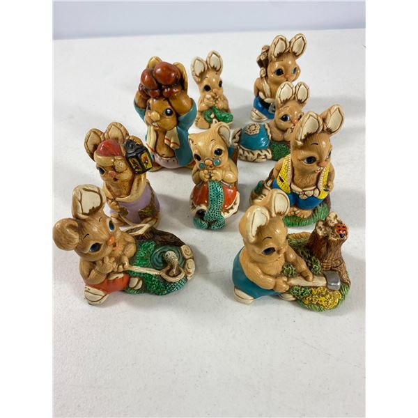 Set of 9 of Woodlander Stoneware Figurines - Mereside, England