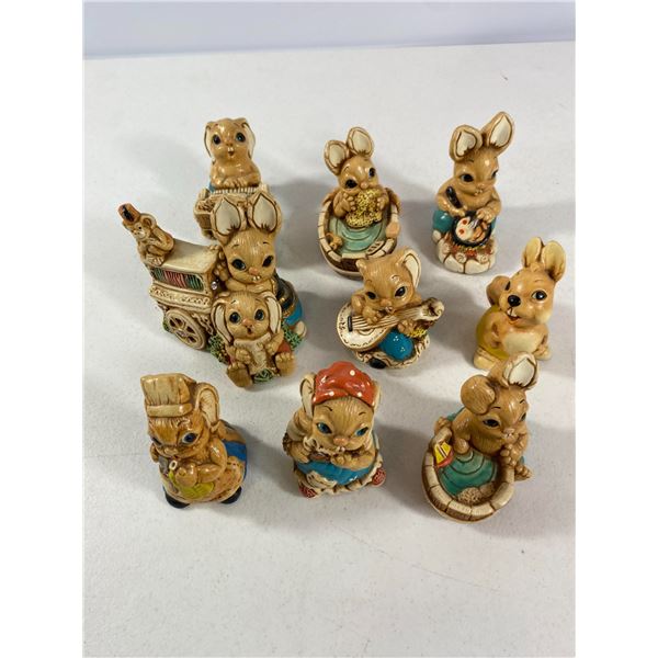 Set of 9 Woodlander Hand Painted Stoneware Figurine Group - Mereside, England