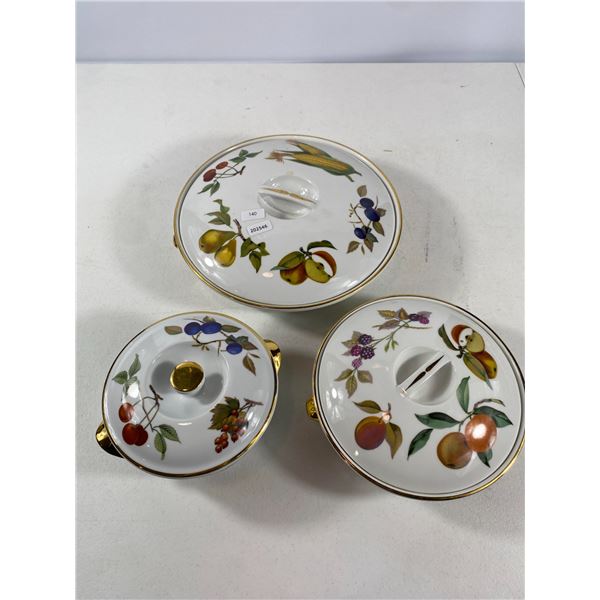 Porcelain Covered Serving Dishes a Fruit & Floral Motifs, Gold Trim