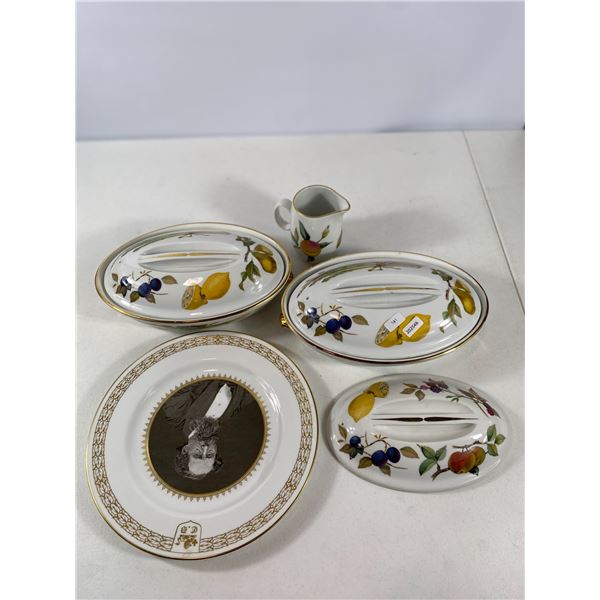 Assorted Porcelain Serving Pieces a Lidded Dishes, Jug & Commemorative Plate