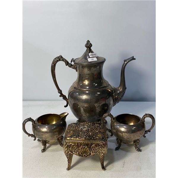 Silverplate Tea Set with Ornate Footed Trinket Box
