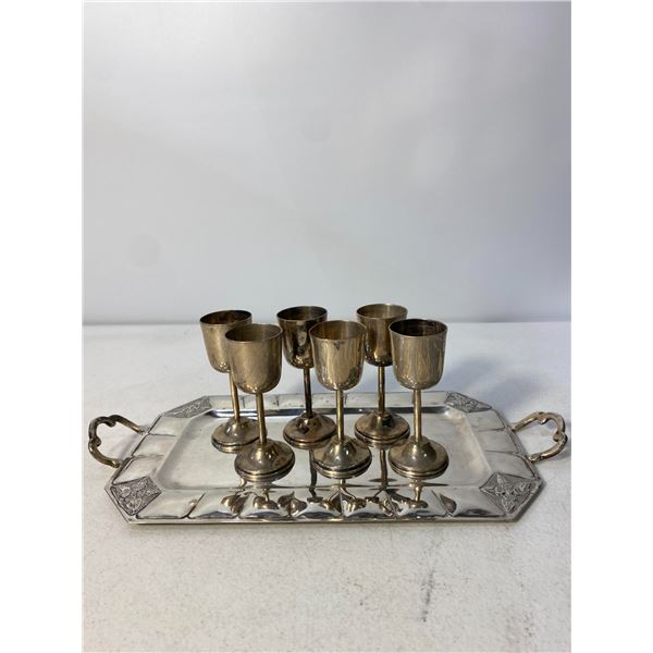 Setof 6 Sterling Cordial Cups and Sterling Silver tray, Total Weight 530g