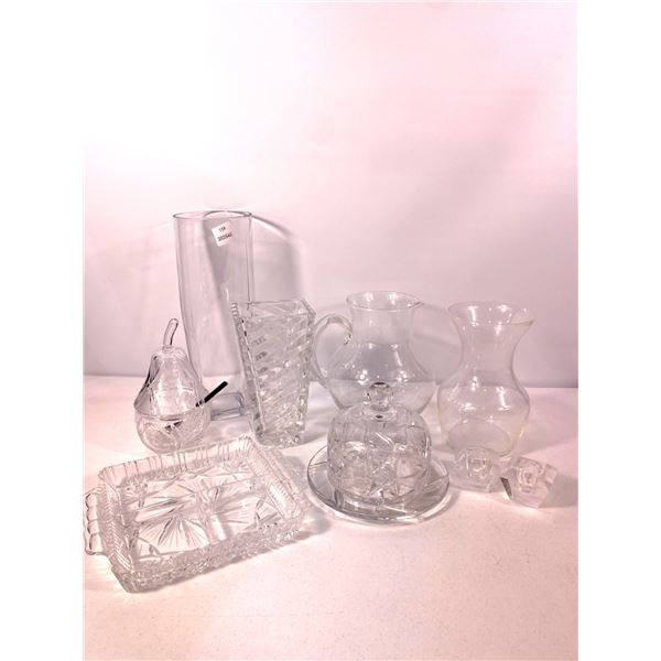 Large Assorted Lot of Clear Glass & Crystal Serveware and Vases
