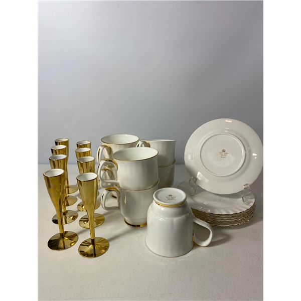 Royal Osborne Bone China Tea Cups & Gold-Plated Cordial Glasses