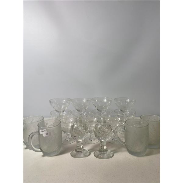 Set of Frosted Mugs, Cut Crystal Goblets & Coupe Glasses - Mixed Glassware Lot