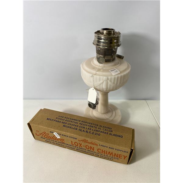 Aladdin Oil Lamp with Original Chimney and Boxed Replacement Chimney