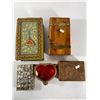Image 1 : Collection of Decorative Boxes a Wood, Abalone & Velvet-Heart Designs