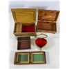 Image 3 : Collection of Decorative Boxes a Wood, Abalone & Velvet-Heart Designs