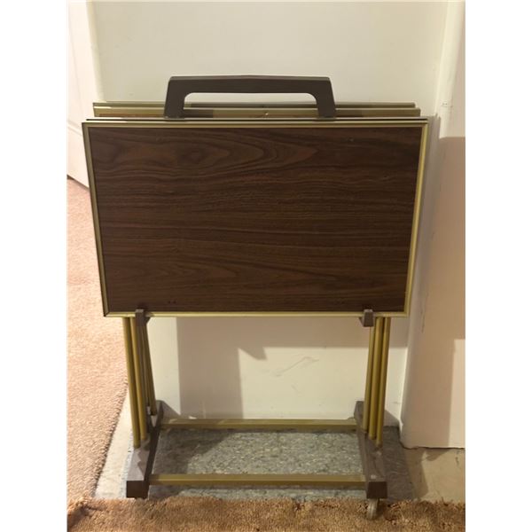 Set of Folding TV Trays with Rolling Stand