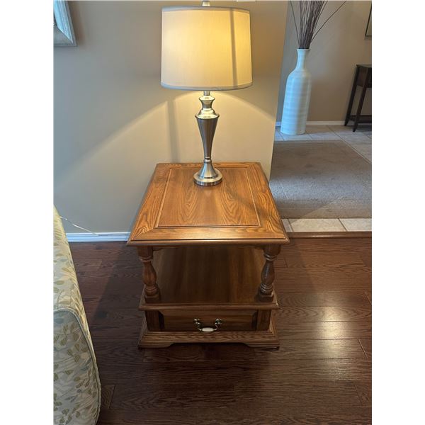 Vintage Oak Side Table with Drawer