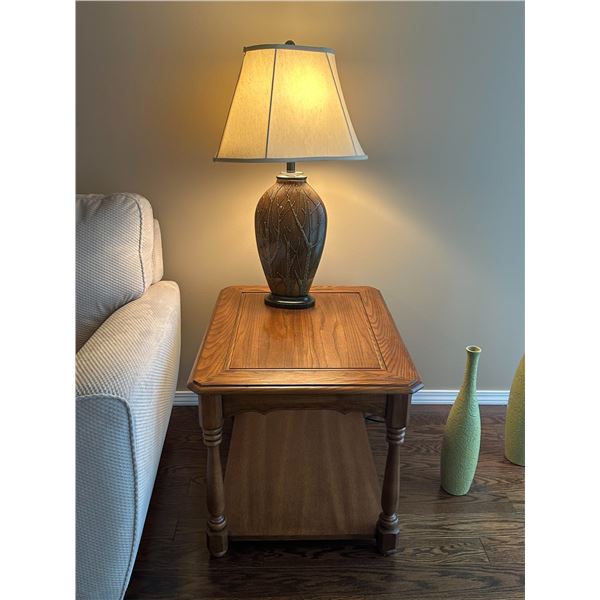 Oak Side Table with Ceramic Lamp