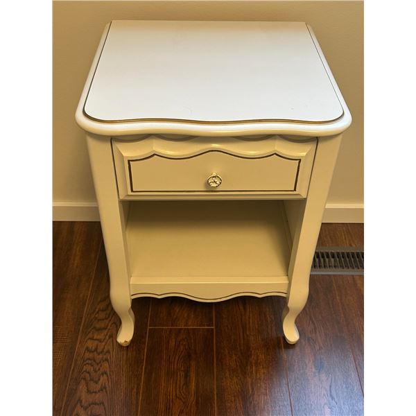 White Nightstand with Drawer and Shelf