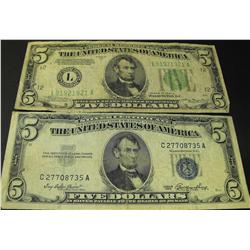 (2) US MINT Five Dollar Bills- 1953 Silver Certificate- 1934 FRN